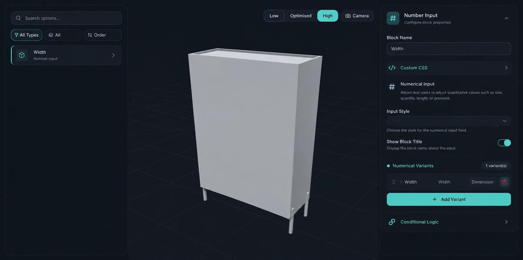 Creating configurator parameters in the Simplio3D editor