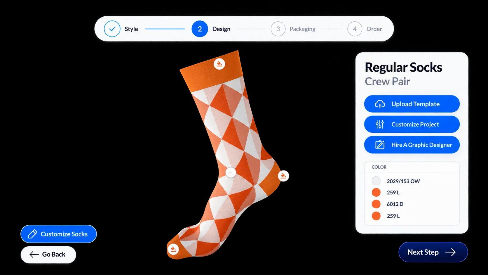 3D socks configurator showing a customisable knitted sock