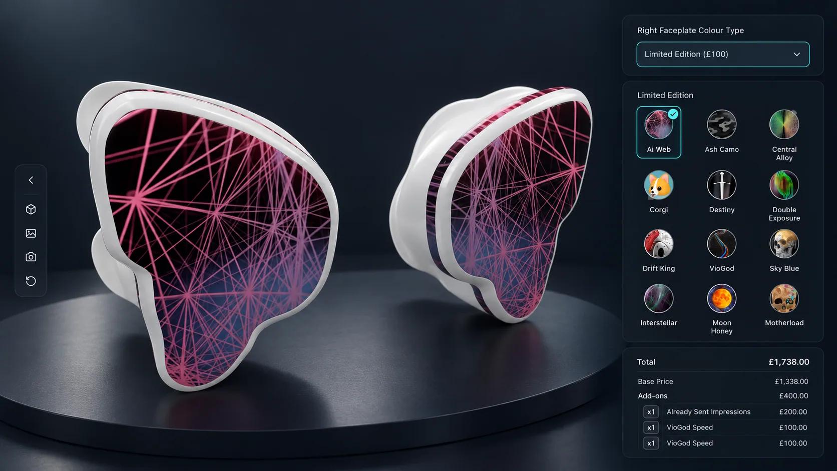 Toy configurator showing colour and part options