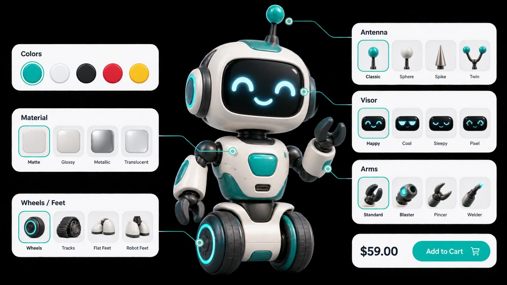 3D toy configurator showing a customisable toy